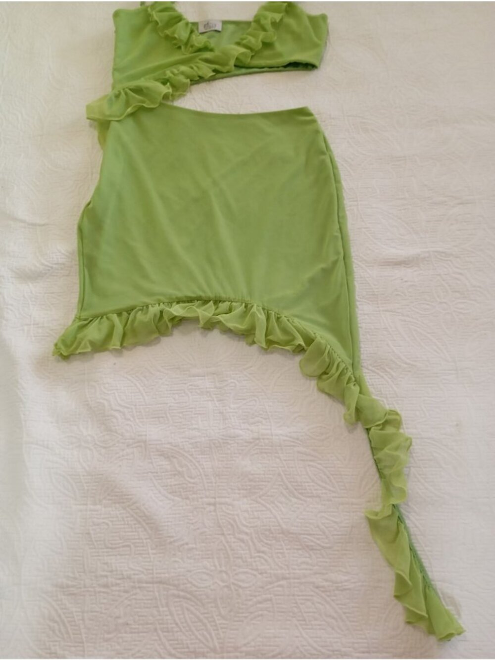 Oh Polly Cutout Dress Ruffled Asymmetric Mini Size US 6 UK 10 Green - Picture 5 of 15